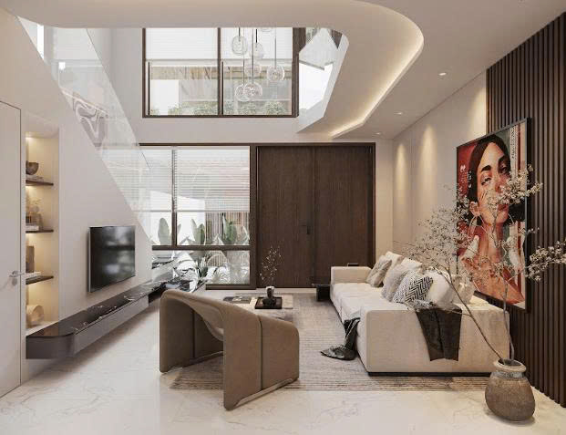Thiết kế nhà phố hiện đại và phòng khách sang trọng