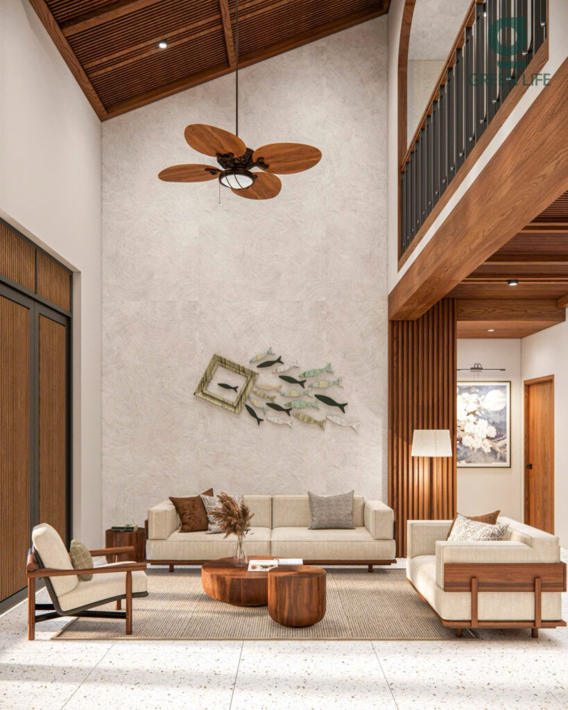 Phòng khách trong thiết kế nhà vườn Mid-Century